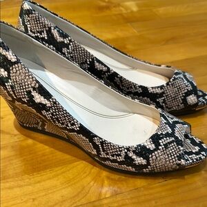 Cole Haan Black and White Snakeskin Wedges